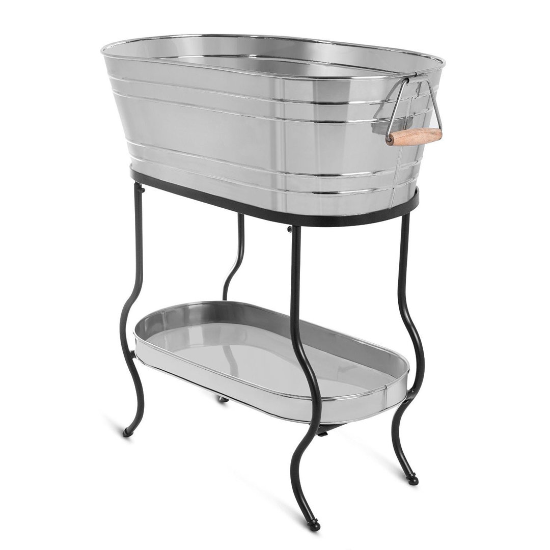Adwick Stainless Steel Beverage Tub Steel Galvanized Beverage Tub with Stand and Drip Pan Tray - Oval shape (Large Size) by MG Decor - Madhu Collection